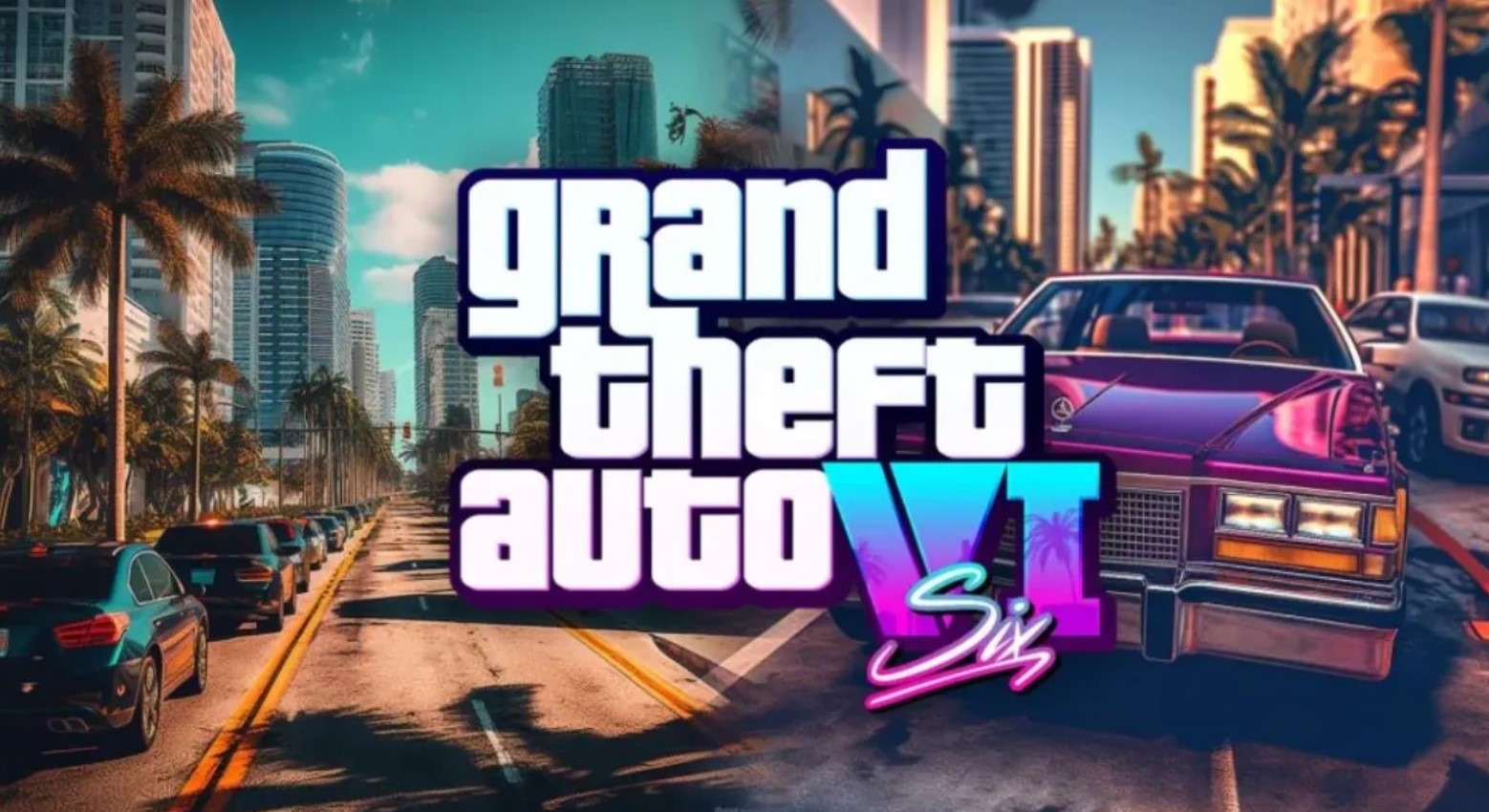 "Panorama urbano di GTA 6 con edifici dettagliati e luci al tramonto.